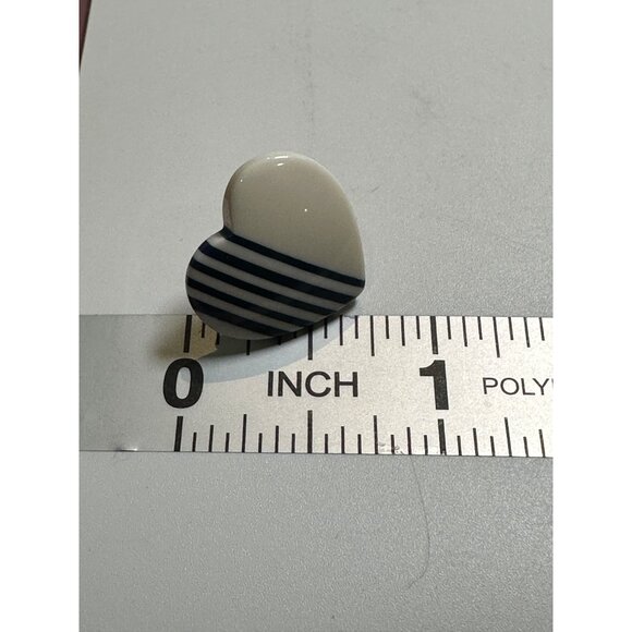 Heart-Shaped Ceramic Blue & White Striped Stud Earrings Womens Fashion Jewelry - Picture 4 of 4